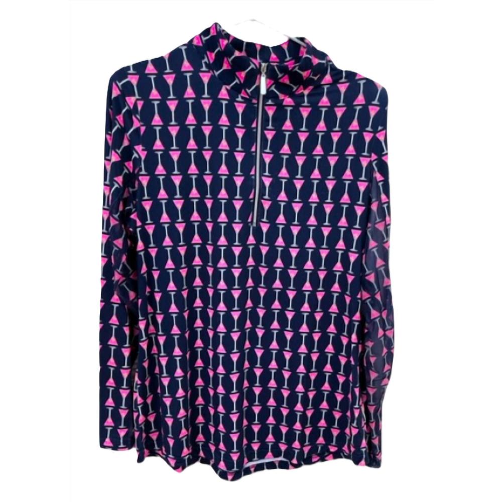 NEW BEACHTIME pink martini navy long sleeve top in navy